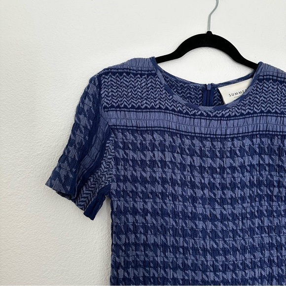 Summery Copenhagen Women's Celine Short Sleeve Dress Blue Houndstooth Size Small - Picture 4 of 12